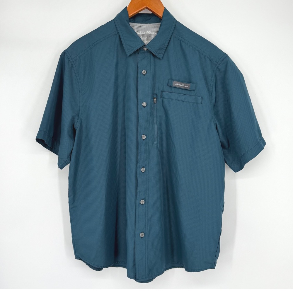 Eddie Bauer Tech Woven Vented Fishing Short Sleeve Shirt Teal‎ Men's Size XL
